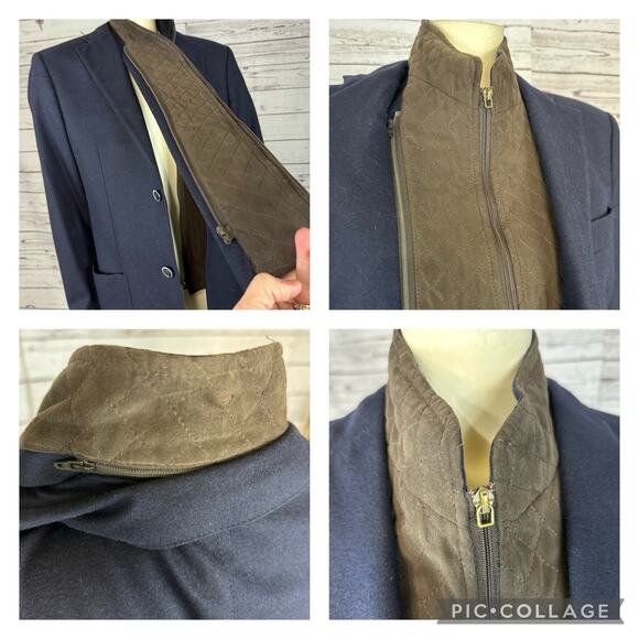 Bottoli Navy Wool Blazer Jacket With Detachable Brown Bib size 36 R - Picture 9 of 11